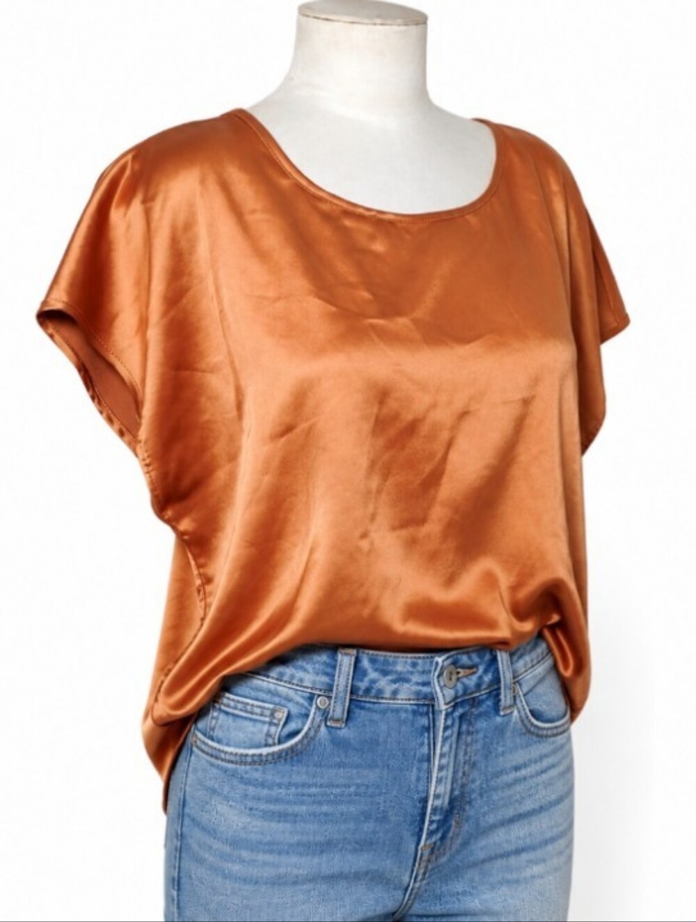 Nicole Miller Satin Copper-Tone Relaxed Blouse
